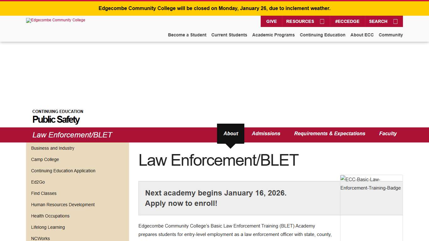 Law Enforcement/BLET - Edgecombe Community College